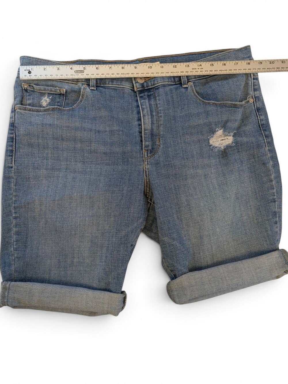 LEVIS Denim Bermuda Shorts Light Blue Jean Casual Distressed - Picture 9 of 16